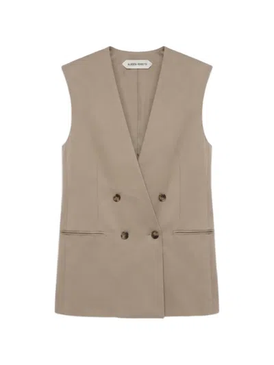 Alberta Ferretti Double-breasted Sleeveless Jacket In Brown