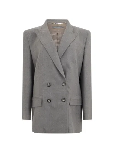 Alberta Ferretti Double-breasted Structured-shoulder Blazer In Gray