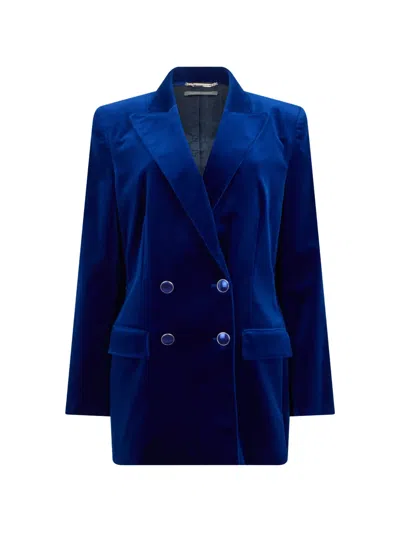 Alberta Ferretti Double-breasted Velvet Blazer In Blue