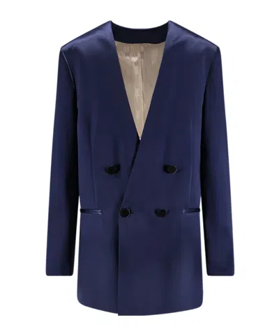 Alberta Ferretti Double-breasted V-neck Blazer In Blue