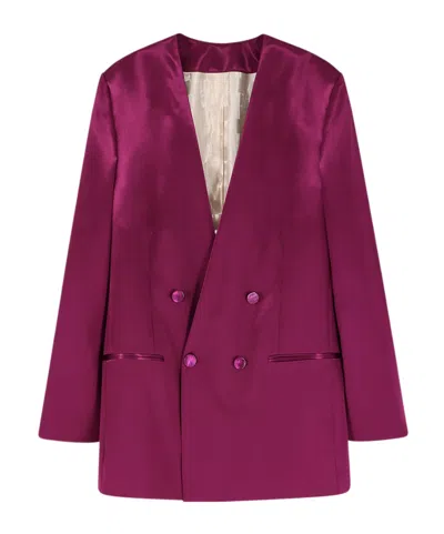 Alberta Ferretti Double-breasted V-neck Blazer In Pink