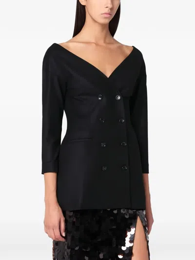 Alberta Ferretti Double-breasted V-neck Jacket In Black