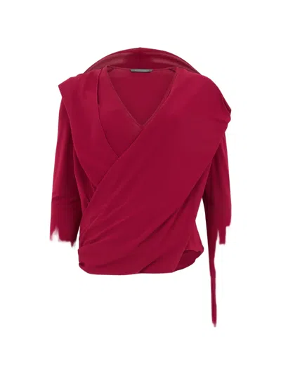 Alberta Ferretti Draped Asymmetric Blouse In Burgundy