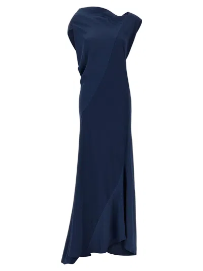 Alberta Ferretti Draped Asymmetrical Dress In Blue