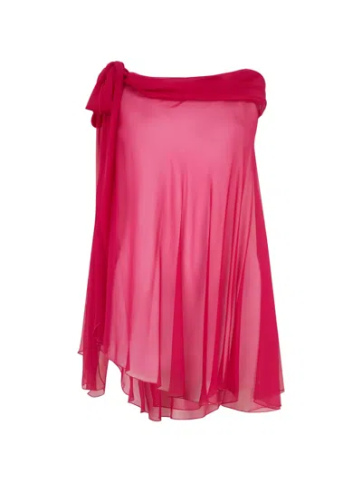 Alberta Ferretti Draped Asymmetric-neck Top In Pink