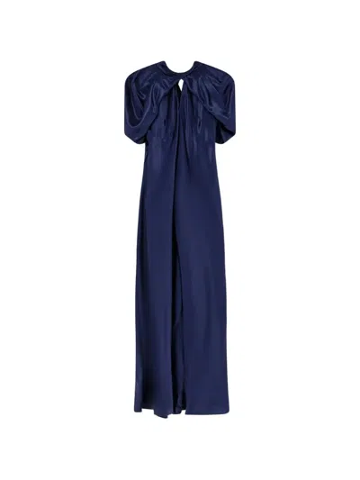 Alberta Ferretti Draped Back-tie Maxi Dress In Blue