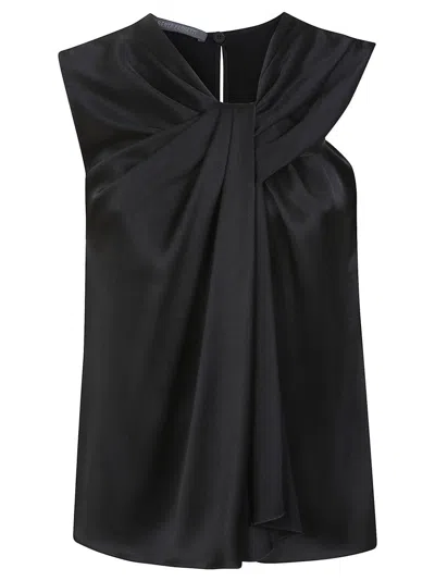 ALBERTA FERRETTI DRAPED BLACK ACETATE TOP WITH KEYHOLE BACK CLOSURE