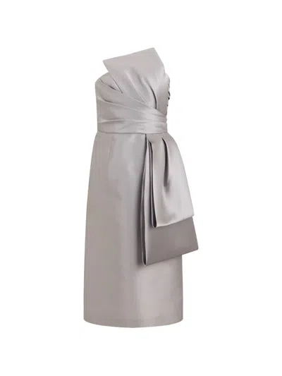 Alberta Ferretti Draped Bow-detail Midi Dress In Metallic