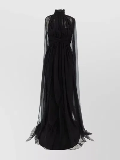 Alberta Ferretti Draped Cape Backless Dress High Neck In Black
