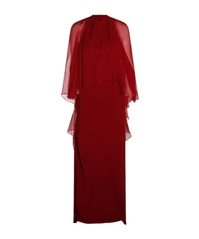 Alberta Ferretti Draped Cape Maxi Dress In Red