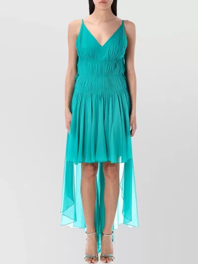 Alberta Ferretti Draped Chiffon Asymmetric Dress In Blue
