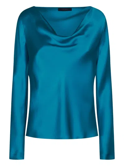 Alberta Ferretti Long-sleeved Draped Neckline Shirt In Green