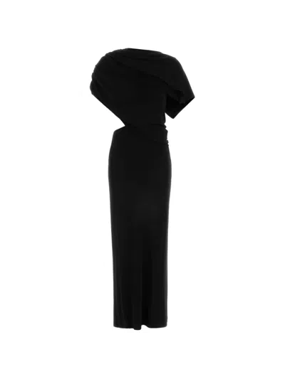 Alberta Ferretti Draped Cut-out Detail Maxi Dress In Black