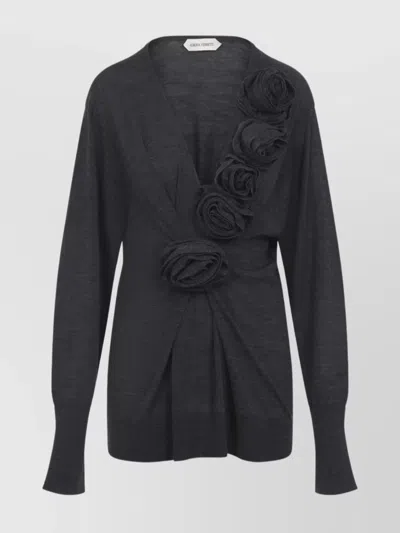 ALBERTA FERRETTI DRAPED FLORAL APPLIQUÉ LONG SLEEVE KNITWEAR