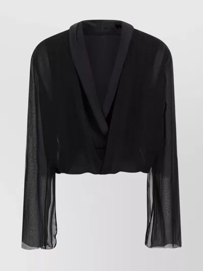 Alberta Ferretti Draped Front Sheer Fabric Button Detail In Black