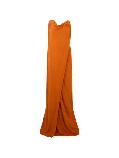 Alberta Ferretti Draped Heart-neck Maxi Dress In Orange