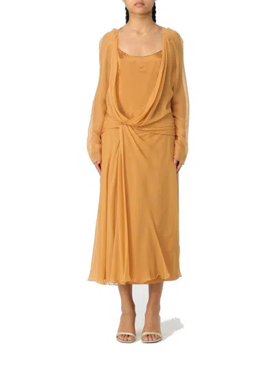 Alberta Ferretti Draped Long In Brown