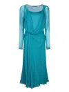 Alberta Ferretti Draped Long-sleeved Midi Dress In Verde