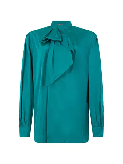 Alberta Ferretti Draped Long-sleeve Blouse In Green