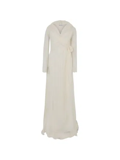 Alberta Ferretti Draped Long-sleeve Maxi Dress In White