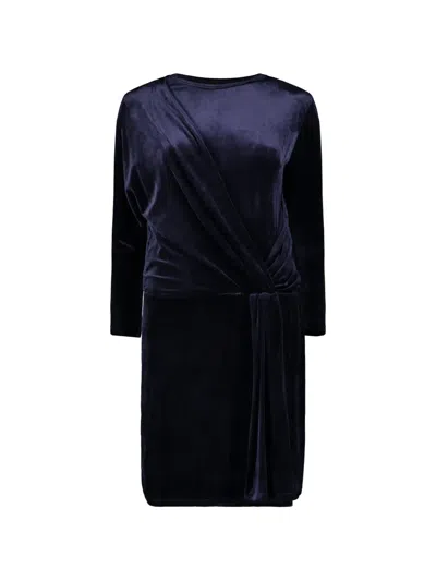 Alberta Ferretti Draped Long-sleeve Mini Dress In Blue