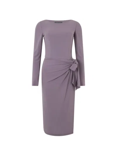 Alberta Ferretti Draped Long-sleeved Fitted Midi Dress In Purple