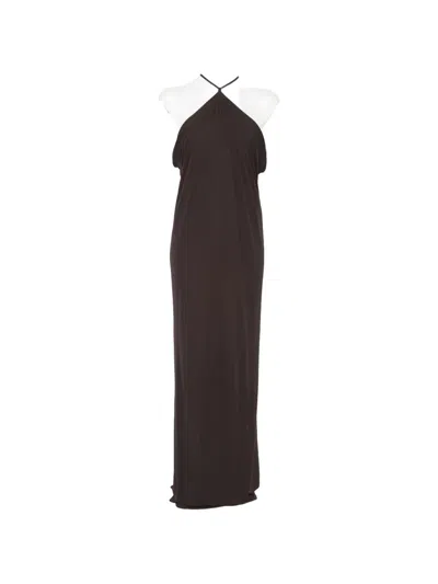 Alberta Ferretti Draped Maxi Dress In Brown