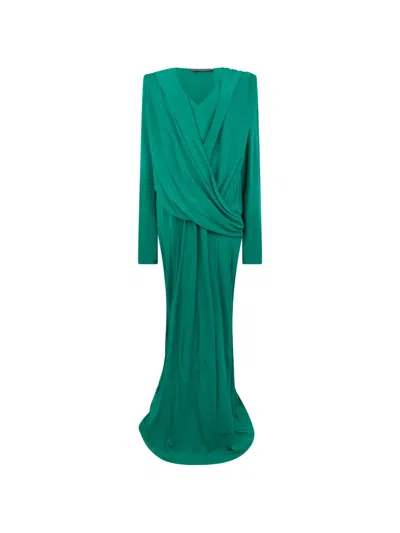Alberta Ferretti Draped Maxi Dress In Green