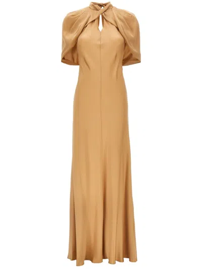 Alberta Ferretti Draped Maxi Dress In Nude