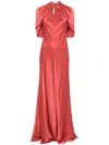 Alberta Ferretti Coral Satin Evening Dress With Cut-out Detail In Pink