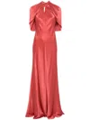 Alberta Ferretti Coral Satin Evening Dress With Cut-out Detail In Pink