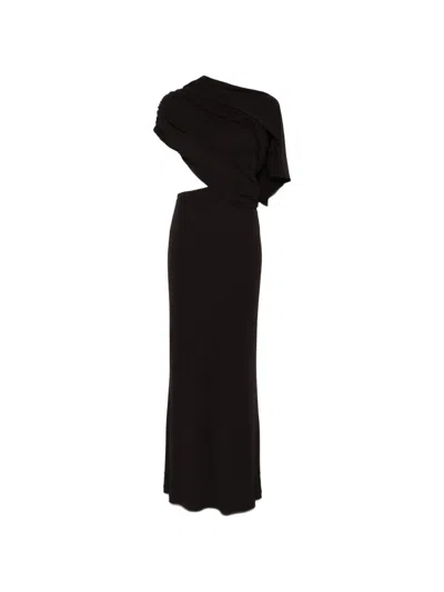 Alberta Ferretti Draped Maxi Skirt Set In Brown