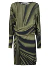 Alberta Ferretti Draped Mini Dress With Cinched Waist In Green