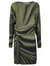 Alberta Ferretti Draped Mini Dress With Cinched Waist In Green
