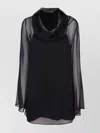 Alberta Ferretti Draped Neckline Hooded Chiffon Blouse Long Sleeves In Black