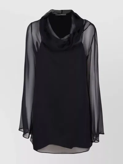 ALBERTA FERRETTI DRAPED NECKLINE HOODED CHIFFON BLOUSE LONG SLEEVES