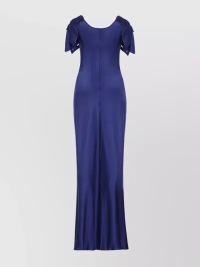 Alberta Ferretti Draped Neckline Satin Dress With Backless Design In Blue
