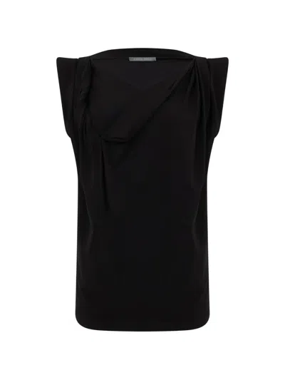 Alberta Ferretti Draped Padded-shoulder Top In Black