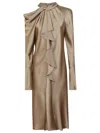 Alberta Ferretti Draped Ruffle Midi Dress In Acetate In Brown
