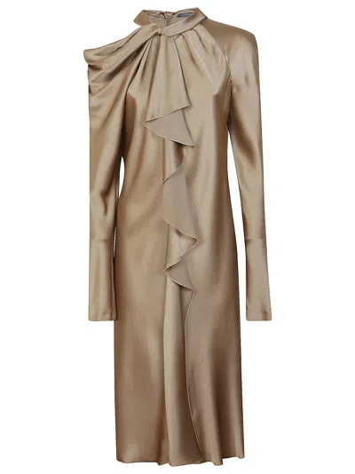 ALBERTA FERRETTI ALBERTA FERRETTI DRAPED RUFFLE MIDI DRESS IN ACETATE