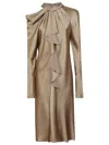 Alberta Ferretti Draped Ruffle Midi Dress In Acetate In Brown