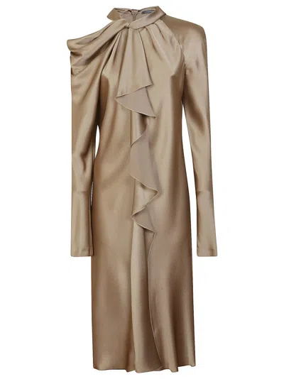 ALBERTA FERRETTI DRAPED RUFFLE MIDI DRESS IN ACETATE
