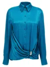 Alberta Ferretti Draped Collared Shirt With Cuff Detail In Blue