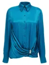 Alberta Ferretti Draped Collared Shirt With Cuff Detail In Blue
