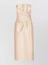Alberta Ferretti Draped Satin Strapless Straight Neckline Midi In Pink
