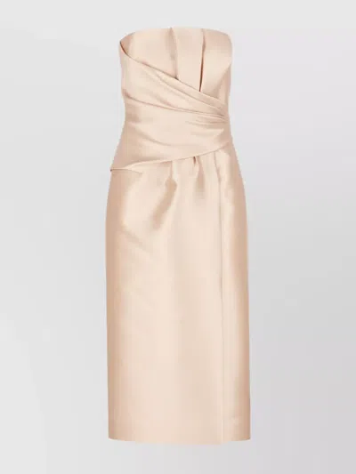 Alberta Ferretti Draped Satin Strapless Straight Neckline Midi In Pink