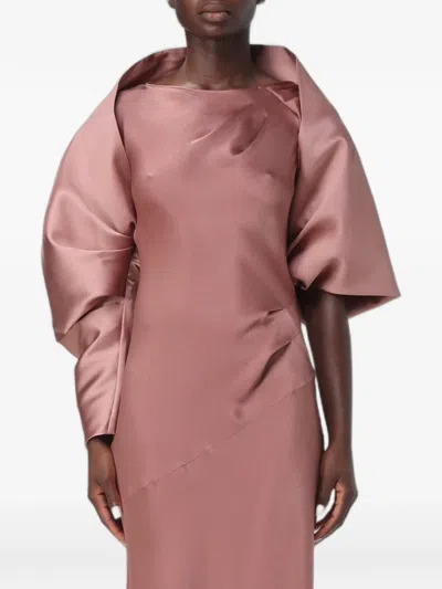 Alberta Ferretti Draped Satin-finish Coat In Pink
