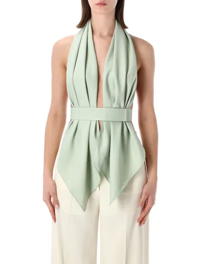 Alberta Ferretti Halterneck Top Scarf Effect Back Detail In Green