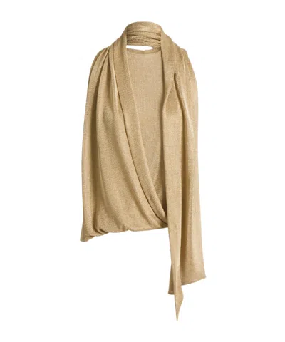 Alberta Ferretti Lurex Mesh Top With Scarf In Neutral