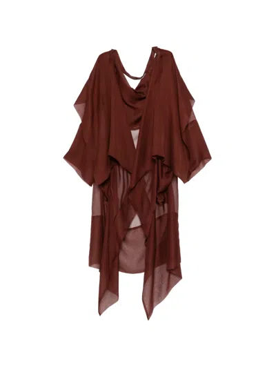Alberta Ferretti Draped Sheer-finish Coat In Brown